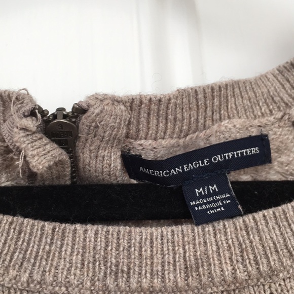 american eagle tan knit sweater w/ zipper - Picture 2 of 4